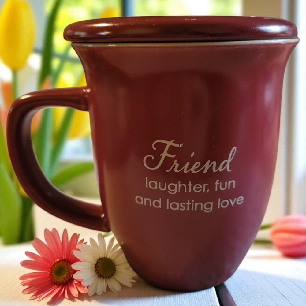 Abbey Press Ceramic A Friend Loves At All Times Coffee Mug W/Lid Coaster Tea Cup